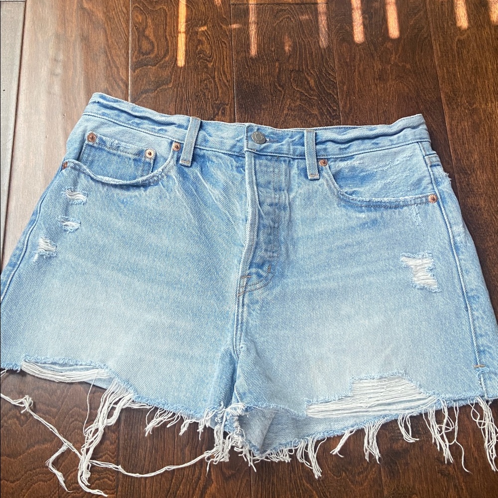 Anthropologie Pistola Shorts Womens 28 Blue Denim Cut Off High Waist - Picture 3 of 9